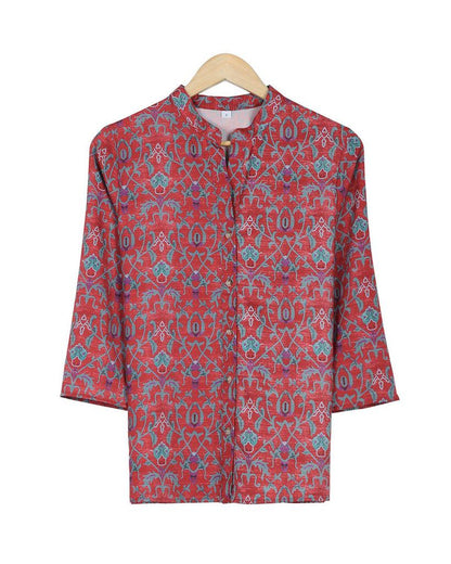 Red Attractive Print 3/4 Sleeve Top