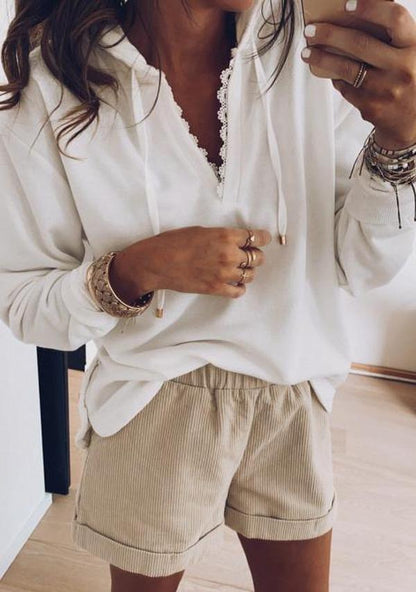 Simple White Long Sleeve Hoodie