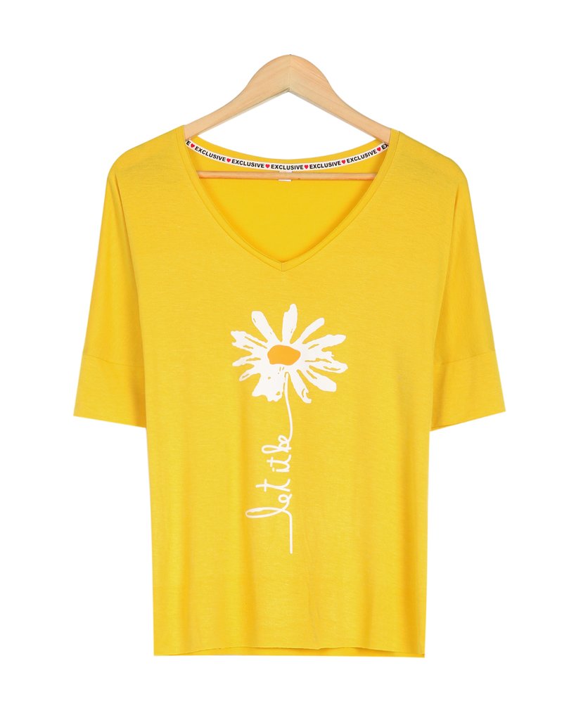 Youthful Flower Print Short Sleeve Top