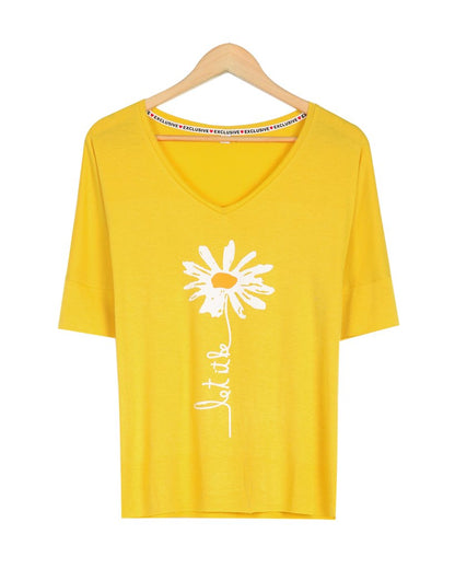 Youthful Flower Print Short Sleeve Top