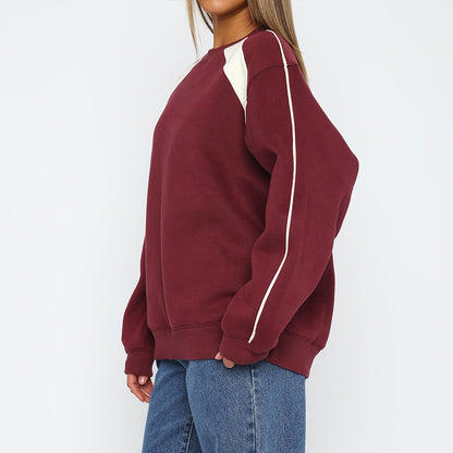 Round Neck Long Sleeve Contrast Color Sweatshirt