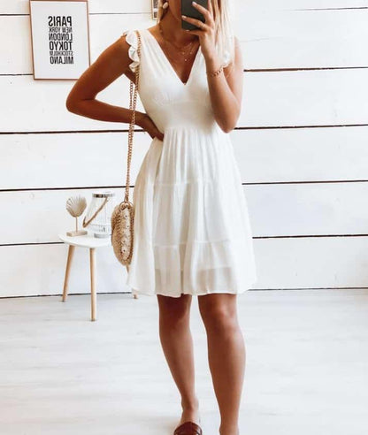 White Vintage Plain Sleeveless Mini Dress