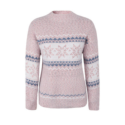 Women's Casual Half Turtleneck Snowflake Knit Christmas Sweater