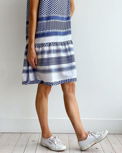 Shape of You Blue & White Short Sleeve Dress