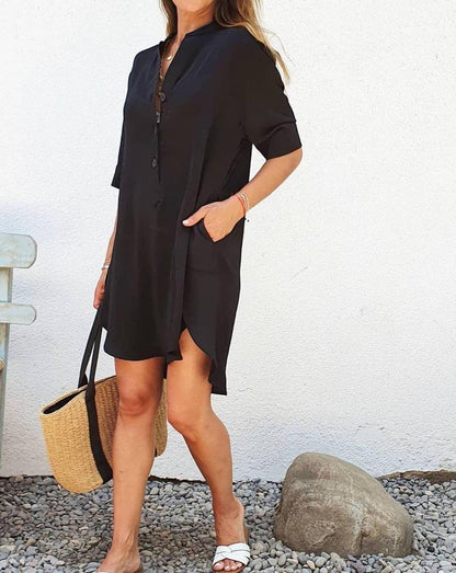 Cool V-Neck Plain Mini Dress