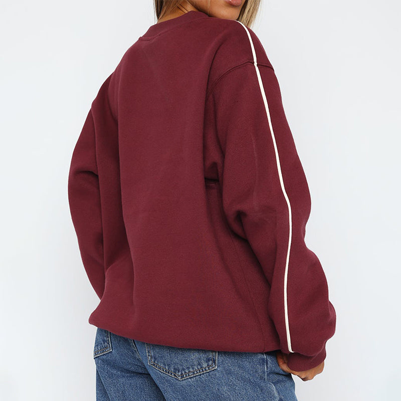 Round Neck Long Sleeve Contrast Color Sweatshirt