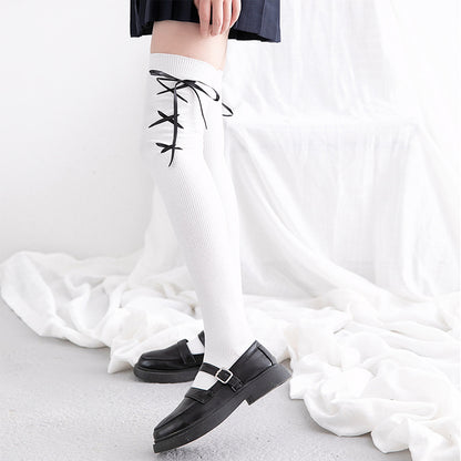 Adult Socks With Bow Tie Side Lace Up Stockings