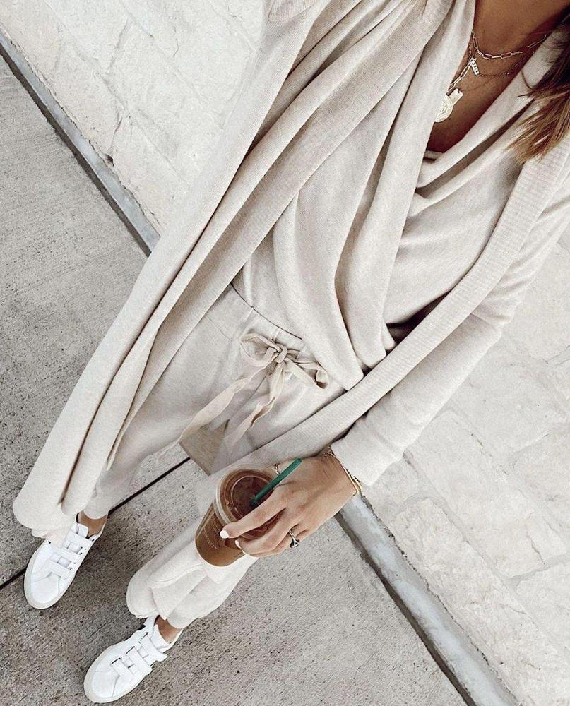 Casual Plain Crossed Long Sleeve Lounge Set