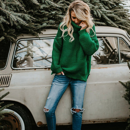 Women's Knitwear Thick Line Long Sleeve Turtleneck Pullover Sweater