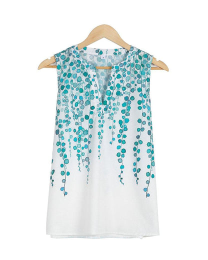 Casual V-Neck Print Sleeveless Top