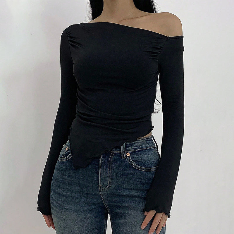 Solid Color Off-Shoulder Long Sleeves