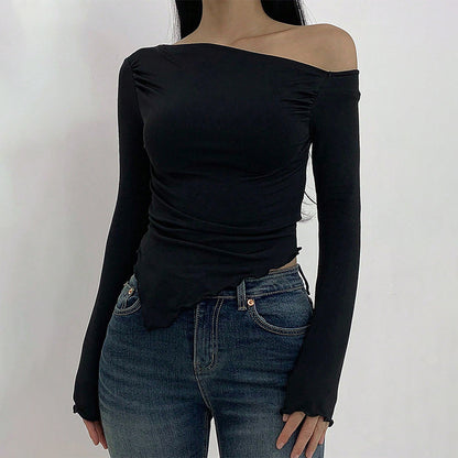 Solid Color Off-Shoulder Long Sleeves