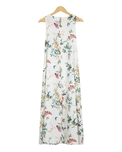 Groovy Plant Print Sleeveless Midi Dress