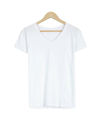 V-Neck Basic Plain Short Sleeve Top