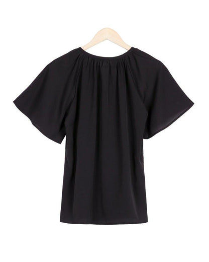 Chic Notched Neckline Short Sleeve Black Top
