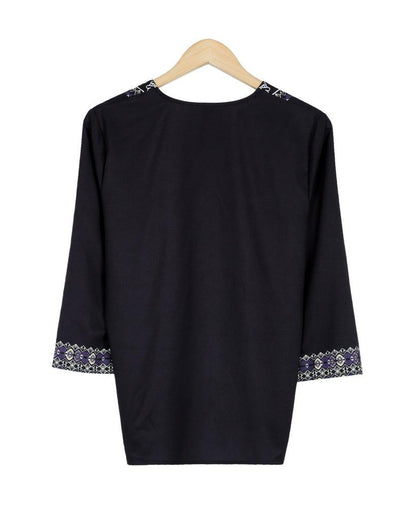Black Modern Print 3/4 Sleeve Top