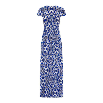Modern Flower Print Short Sleeve Maxi Dress