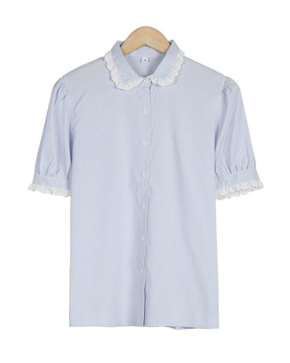 Ladylike Lace Cuff Short Sleeve Shirt