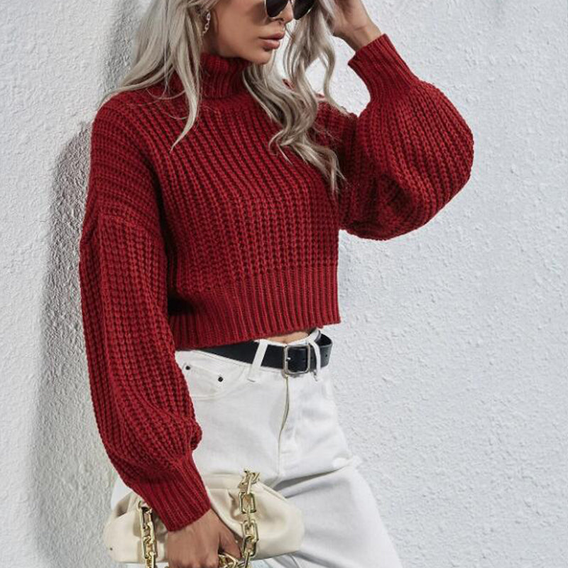 Short Turtleneck Sweater With Exposed Belly