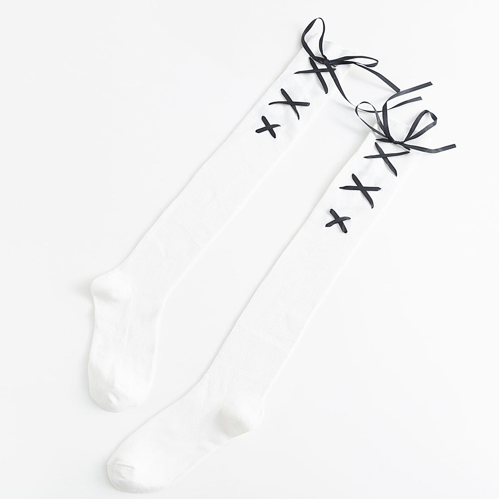 Adult Socks With Bow Tie Side Lace Up Stockings