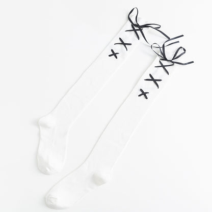 Adult Socks With Bow Tie Side Lace Up Stockings