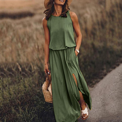 High Waist Split Maxi Long Dress with Pockets