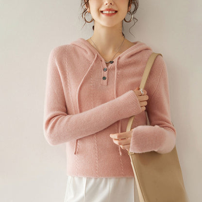 Cashmere Hooded Long-Sleeved Knitted Bottoming Sweater