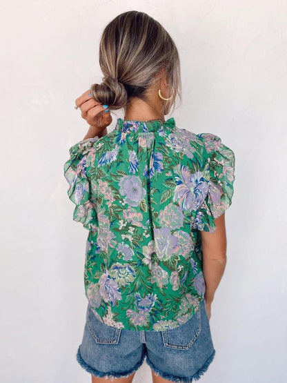 Fresh Print Sleeveless V-Neck Top