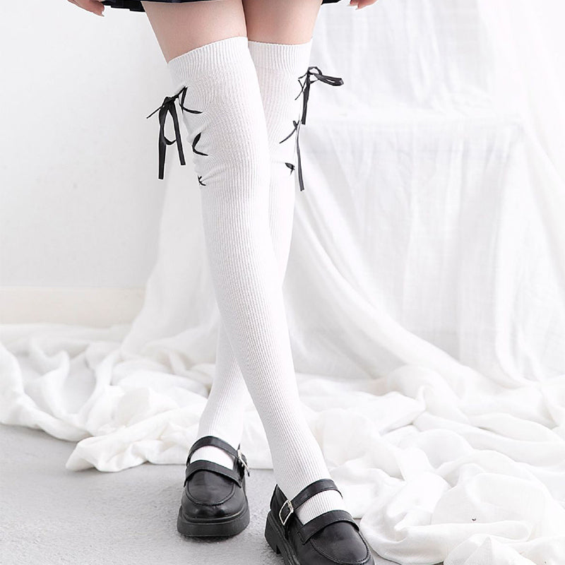 Adult Socks With Bow Tie Side Lace Up Stockings