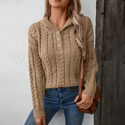 Women's Hooded Pullover Thick Knit Sweater