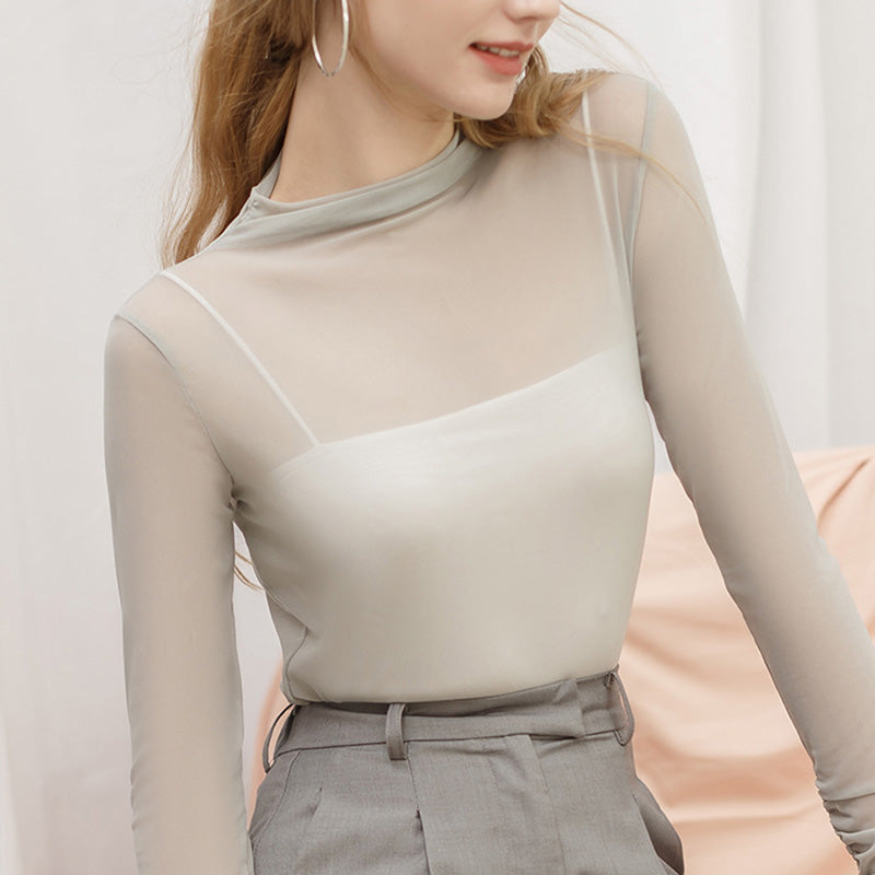 Women's See Through Long Sleeve Mesh Top Tee