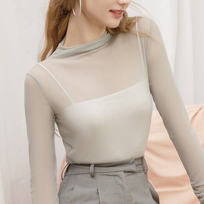 Women's See Through Long Sleeve Mesh Top Tee