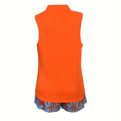 Large Size Two Piece Vest Shorts Set