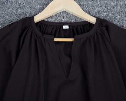 Chic Notched Neckline Short Sleeve Black Top