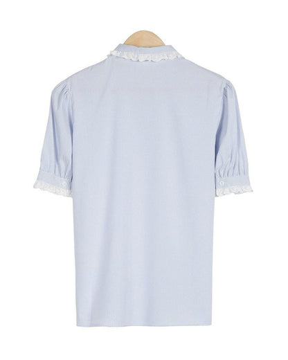 Ladylike Lace Cuff Short Sleeve Shirt