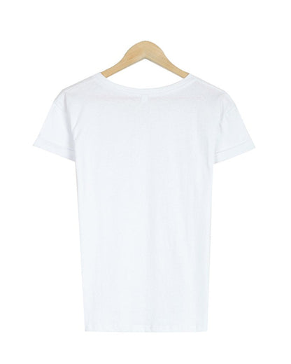 V-Neck Basic Plain Short Sleeve Top