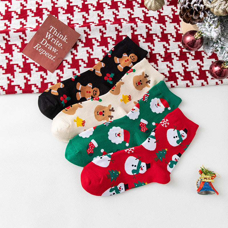 Santa Claus Elk Snowman Middle Socks