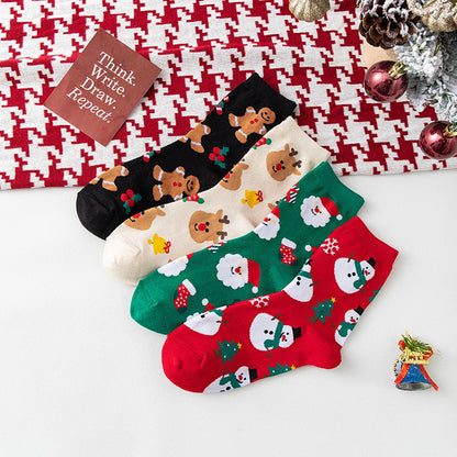 Santa Claus Elk Snowman Middle Socks