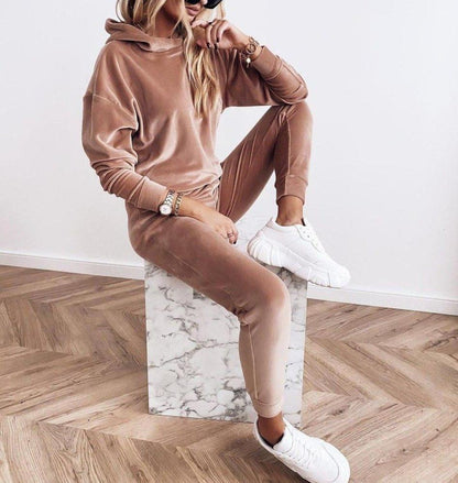 Attractive Plain Long Sleeve Hoodie Lounge Set