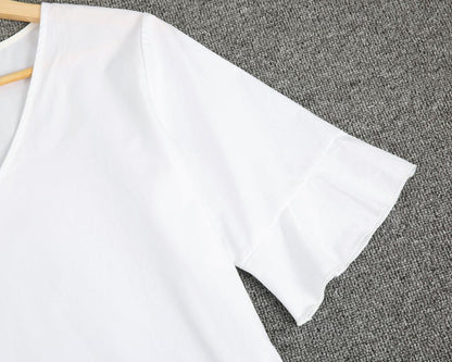 Ladylike White Plain Ruffle Cuff And Hem Short Sleeve Mini Dress