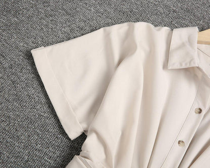 Apricot Vintage Plain Short Sleeve Midi Dress With Belt