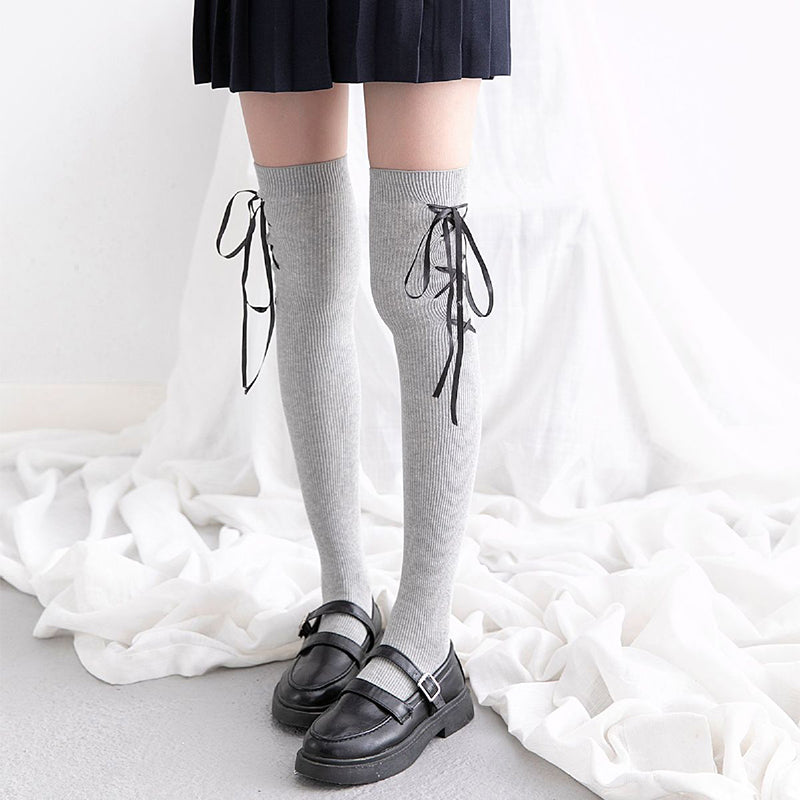Adult Socks With Bow Tie Side Lace Up Stockings