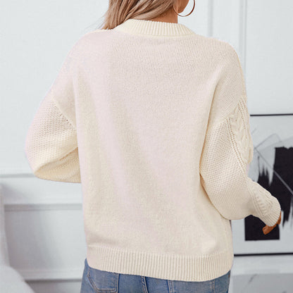 Round Neck Pullover Solid Color Sweater