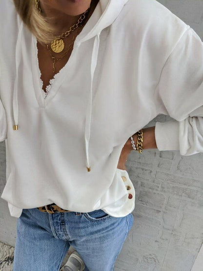 Simple White Long Sleeve Hoodie