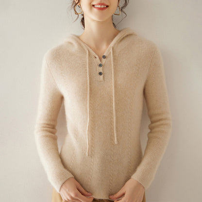 Cashmere Hooded Long-Sleeved Knitted Bottoming Sweater