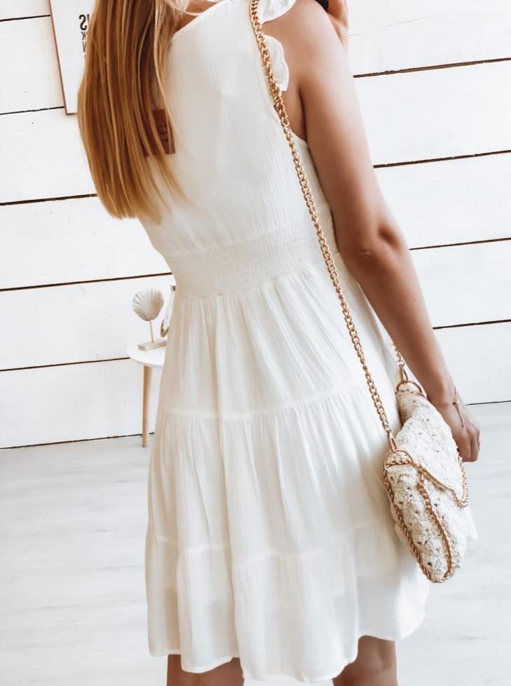 White Vintage Plain Sleeveless Mini Dress