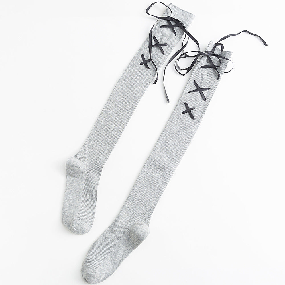 Adult Socks With Bow Tie Side Lace Up Stockings