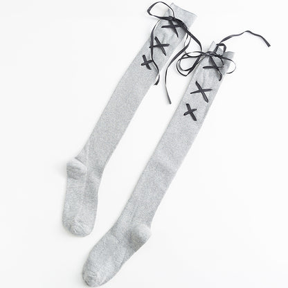 Adult Socks With Bow Tie Side Lace Up Stockings