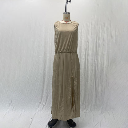 High Waist Split Maxi Long Dress with Pockets