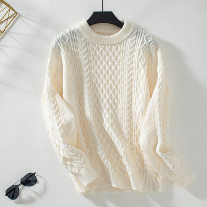 Round Neck Pullover Solid Color Sweater